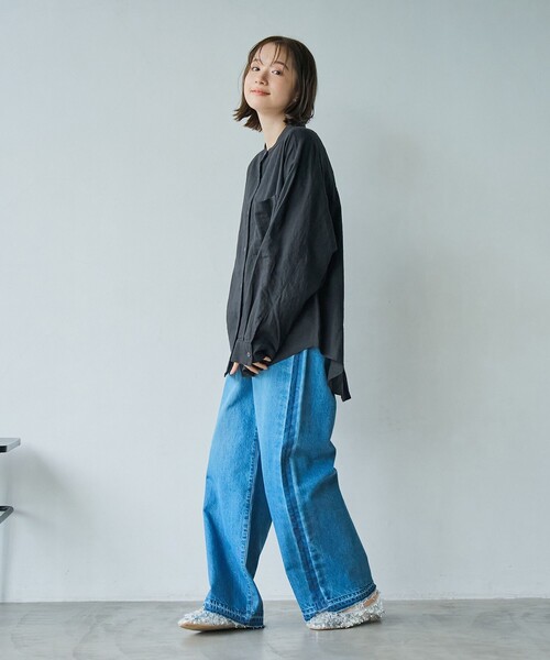 coen(コーエン)の「リネンレーヨンバンドカラーシャツ(シャツ/ブラウス・レディース・その他1/その他2/ナチュラル/ブラック/クリーム・M/L)」の11枚目の写真