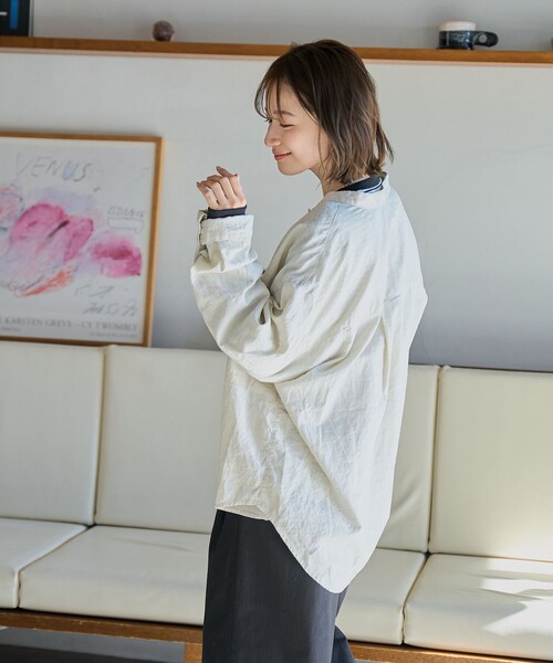 coen(コーエン)の「リネンレーヨンバンドカラーシャツ(シャツ/ブラウス・レディース・その他1/その他2/ナチュラル/ブラック/クリーム・M/L)」の8枚目の写真