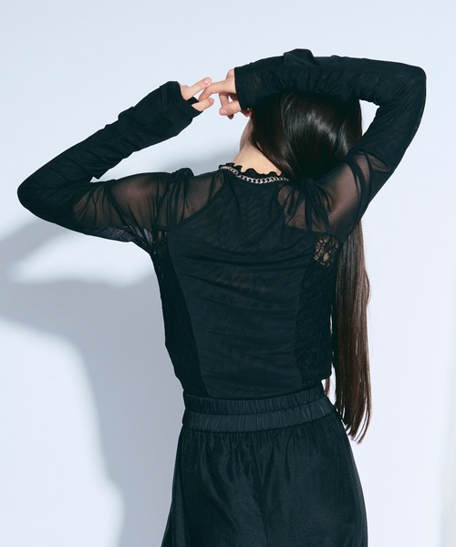 Ezick（エジック）の「elegant lace docking　 シアーレースキリカエトップス（その他トップス・レディース・アイボリー/ブラック・FREE）」の16枚目の写真