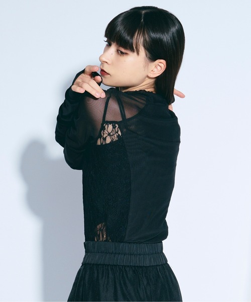 Ezick（エジック）の「elegant lace docking　 シアーレースキリカエトップス（その他トップス・レディース・アイボリー/ブラック・FREE）」の9枚目の写真