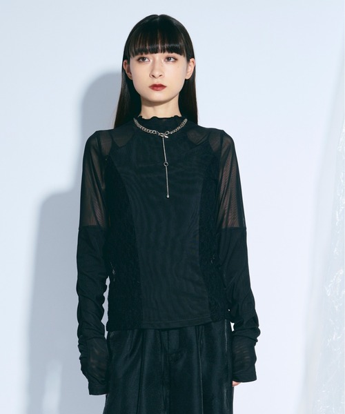 Ezick（エジック）の「elegant lace docking　 シアーレースキリカエトップス（その他トップス・レディース・アイボリー/ブラック・FREE）」の13枚目の写真