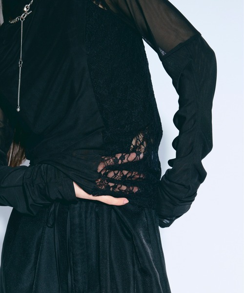 Ezick（エジック）の「elegant lace docking　 シアーレースキリカエトップス（その他トップス・レディース・アイボリー/ブラック・FREE）」の10枚目の写真