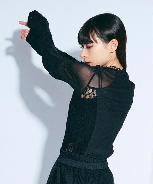 Ezick（エジック）の「elegant lace docking　 シアーレースキリカエトップス（その他トップス・レディース・アイボリー/ブラック・FREE）」の11枚目の写真