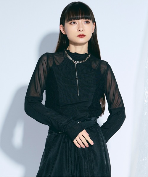 Ezick（エジック）の「elegant lace docking　 シアーレースキリカエトップス（その他トップス・レディース・アイボリー/ブラック・FREE）」の12枚目の写真