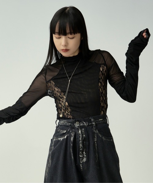 Ezick（エジック）の「elegant lace docking　 シアーレースキリカエトップス（その他トップス・レディース・アイボリー/ブラック・FREE）」の7枚目の写真