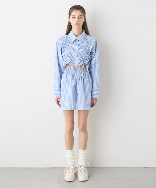 Mi-je(ミジェ)の「ストライプショートパンツ【韓国ファッション】(その他パンツ・レディース・ベージュ/ブルー・M/S)」の11枚目の写真