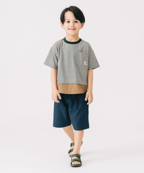 B:MING by BEAMS(ビーミングバイビームス)の「布帛コンビ ボーダー Tシャツ 2025SS(100~140cm)(Tシャツ/カットソー・キッズ・ベージュ/ブラウン系その他4・140/130/110/100/120)」の5枚目の写真