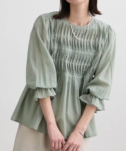 nissen(ニッセン)の「【インド綿】ピンタック使いブラウス(シャツ/ブラウス・レディース・オフホワイト/カーキ・LL/S/M/L)」の2枚目の写真