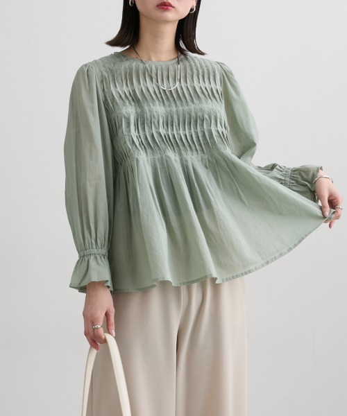 nissen(ニッセン)の「【インド綿】ピンタック使いブラウス(シャツ/ブラウス・レディース・オフホワイト/カーキ・LL/S/M/L)」の4枚目の写真