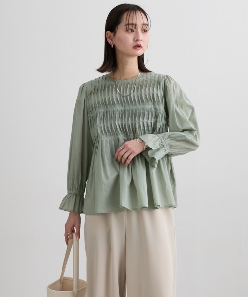 nissen(ニッセン)の「【インド綿】ピンタック使いブラウス(シャツ/ブラウス・レディース・オフホワイト/カーキ・LL/S/M/L)」の5枚目の写真