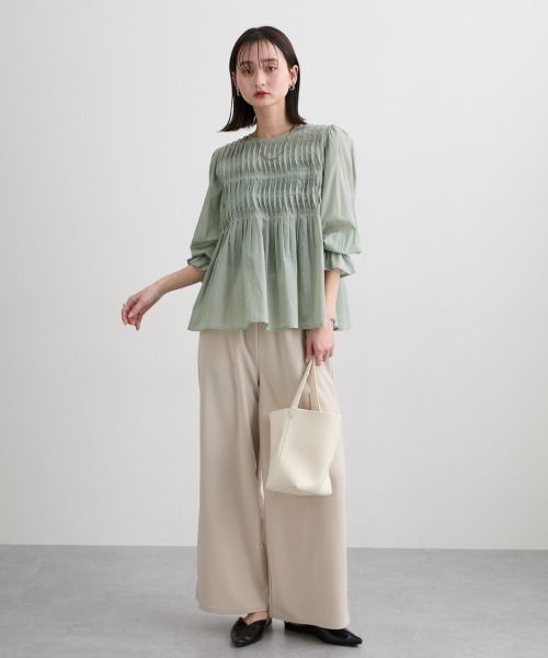 nissen(ニッセン)の「【インド綿】ピンタック使いブラウス(シャツ/ブラウス・レディース・オフホワイト/カーキ・LL/S/M/L)」の6枚目の写真