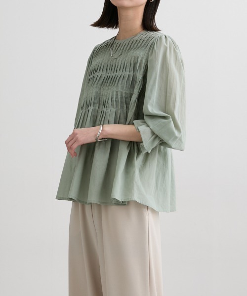 nissen(ニッセン)の「【インド綿】ピンタック使いブラウス(シャツ/ブラウス・レディース・オフホワイト/カーキ・LL/S/M/L)」の7枚目の写真