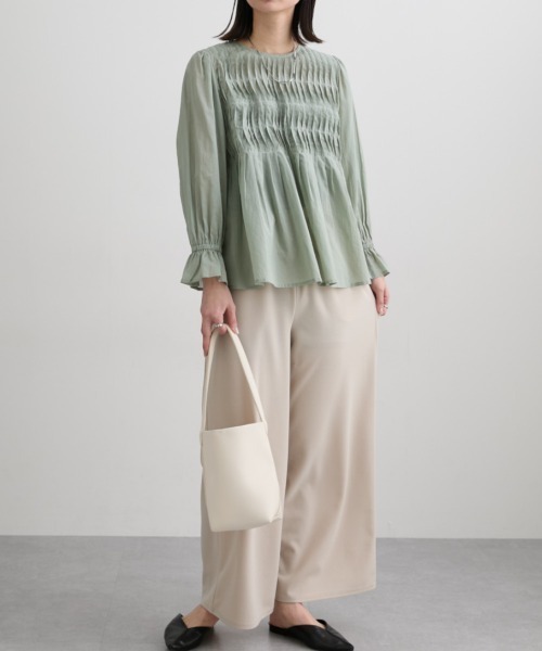 nissen(ニッセン)の「【インド綿】ピンタック使いブラウス(シャツ/ブラウス・レディース・オフホワイト/カーキ・LL/S/M/L)」の8枚目の写真