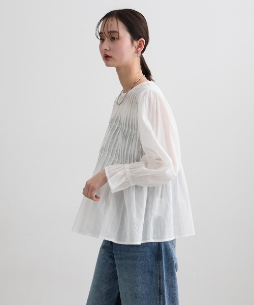 nissen(ニッセン)の「【インド綿】ピンタック使いブラウス(シャツ/ブラウス・レディース・オフホワイト/カーキ・LL/S/M/L)」の10枚目の写真