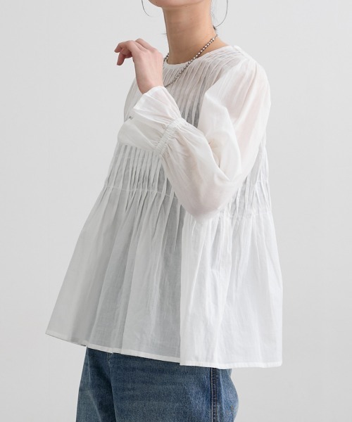 nissen(ニッセン)の「【インド綿】ピンタック使いブラウス(シャツ/ブラウス・レディース・オフホワイト/カーキ・LL/S/M/L)」の11枚目の写真