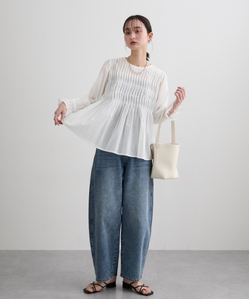 nissen(ニッセン)の「【インド綿】ピンタック使いブラウス(シャツ/ブラウス・レディース・オフホワイト/カーキ・LL/S/M/L)」の12枚目の写真