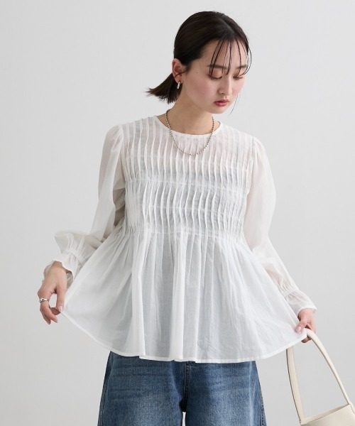 nissen(ニッセン)の「【インド綿】ピンタック使いブラウス(シャツ/ブラウス・レディース・オフホワイト/カーキ・LL/S/M/L)」の13枚目の写真