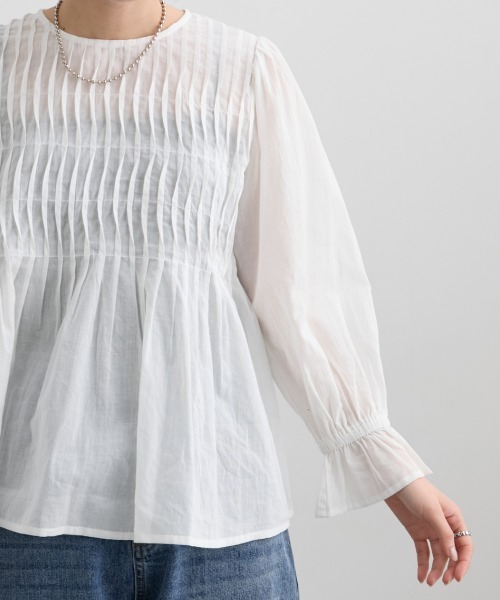 nissen(ニッセン)の「【インド綿】ピンタック使いブラウス(シャツ/ブラウス・レディース・オフホワイト/カーキ・LL/S/M/L)」の16枚目の写真