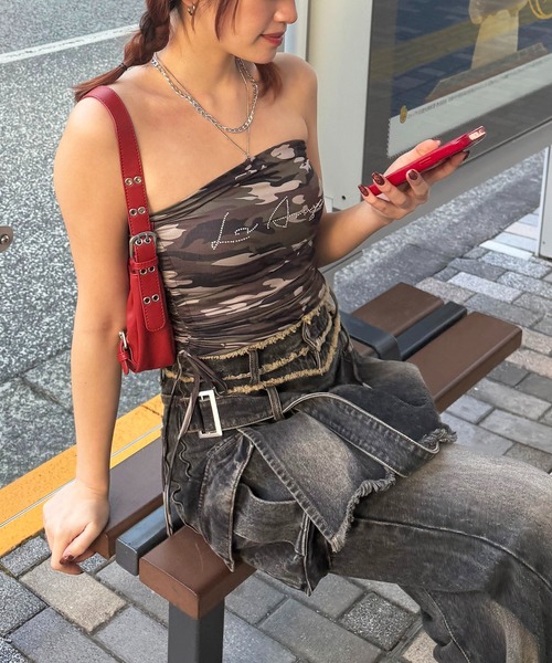 SPIRALGIRL（スパイラルガール）の「カモフラベアトップ（チューブトップ・レディース・ベージュ系/グリーン系・FREE）」の6枚目の写真