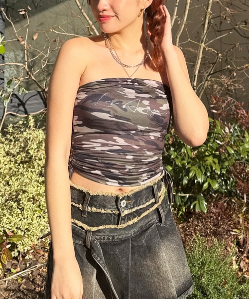 SPIRALGIRL（スパイラルガール）の「カモフラベアトップ（チューブトップ・レディース・ベージュ系/グリーン系・FREE）」の8枚目の写真