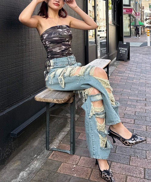 SPIRALGIRL（スパイラルガール）の「カモフラベアトップ（チューブトップ・レディース・ベージュ系/グリーン系・FREE）」の5枚目の写真