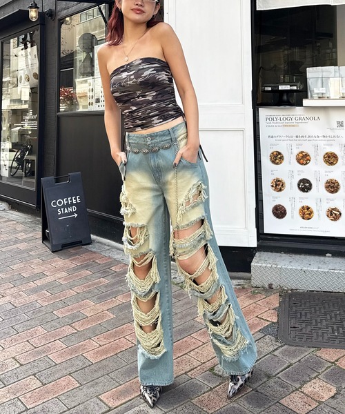 SPIRALGIRL（スパイラルガール）の「カモフラベアトップ（チューブトップ・レディース・ベージュ系/グリーン系・FREE）」の3枚目の写真