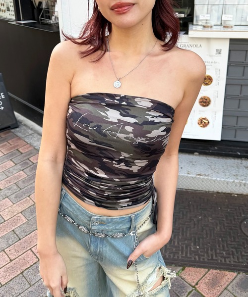 SPIRALGIRL（スパイラルガール）の「カモフラベアトップ（チューブトップ・レディース・ベージュ系/グリーン系・FREE）」の4枚目の写真