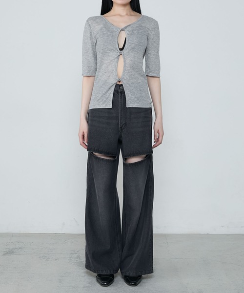 le ELMi(ルエルミ)の「Front twist compact half sleeve tops / フロントツイスト コンパクト ハーフスリーブ トップス(Tシャツ/カットソー・レディース・ブラウン/グレー/ブラック・FREE)」の6枚目の写真