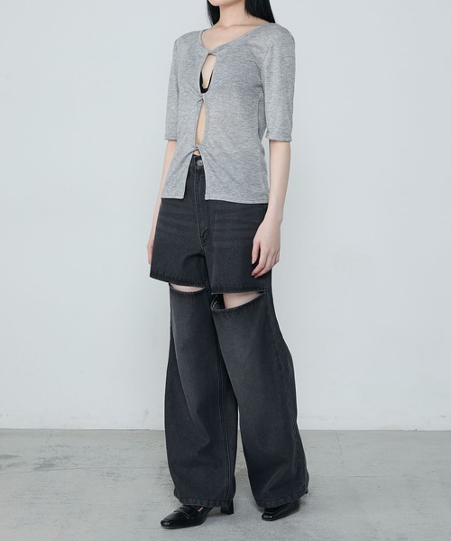 le ELMi(ルエルミ)の「Front twist compact half sleeve tops / フロントツイスト コンパクト ハーフスリーブ トップス(Tシャツ/カットソー・レディース・ブラウン/グレー/ブラック・FREE)」の7枚目の写真