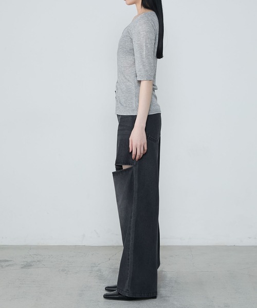 le ELMi(ルエルミ)の「Front twist compact half sleeve tops / フロントツイスト コンパクト ハーフスリーブ トップス(Tシャツ/カットソー・レディース・ブラウン/グレー/ブラック・FREE)」の8枚目の写真