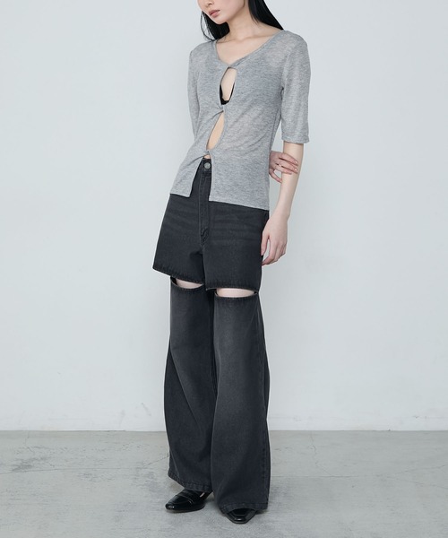 le ELMi(ルエルミ)の「Front twist compact half sleeve tops / フロントツイスト コンパクト ハーフスリーブ トップス(Tシャツ/カットソー・レディース・ブラウン/グレー/ブラック・FREE)」の11枚目の写真
