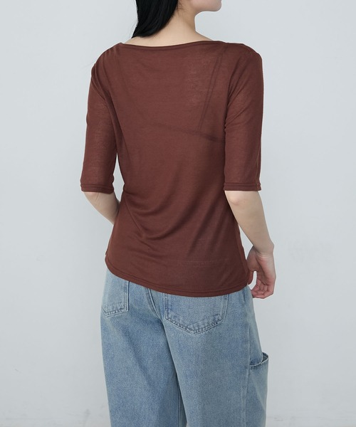 le ELMi(ルエルミ)の「Front twist compact half sleeve tops / フロントツイスト コンパクト ハーフスリーブ トップス(Tシャツ/カットソー・レディース・ブラウン/グレー/ブラック・FREE)」の17枚目の写真