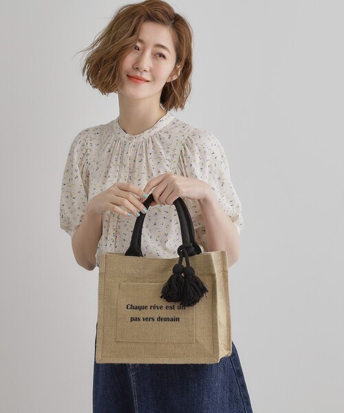 Selfridges セルフリッジズ ジュート トート バッグ セール】スクエアタッセルジュートトート(トートバッグ