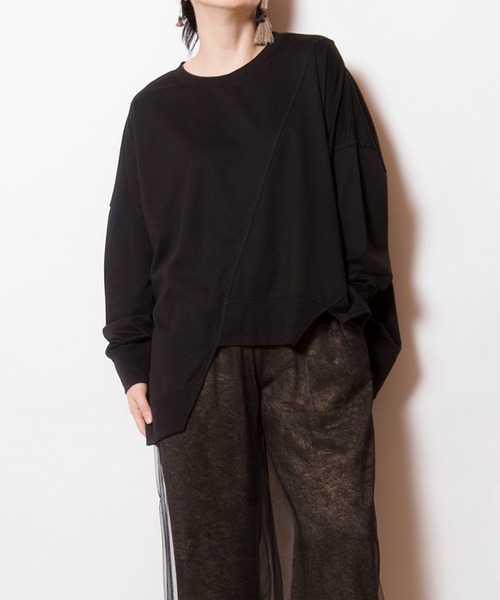 OSMOSIS（オズモーシス）の「裏毛切替プルオーバー（Tシャツ/カットソー・レディース・ライトグリーン/ブラック/ブルー/グレー・ONE SIZE）」の2枚目の写真