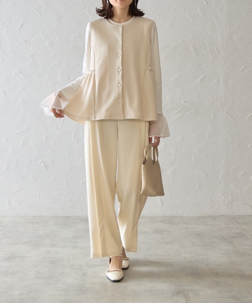 each（イーチ）の「パールボタンペプラムノースリベスト（ベスト・レディース・グレイッシュブルー/オフホワイト/ブラック・FREE）」の6枚目の写真