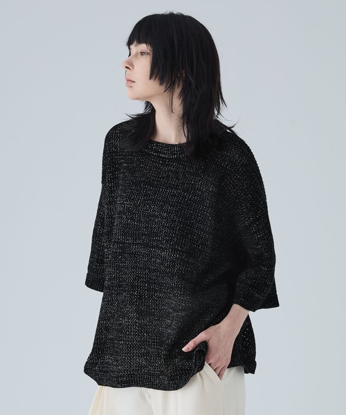 VELNUS】Watermark knitting loose short sleeve lame summer