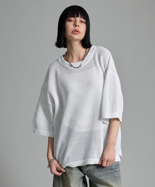 VELNUS（ベルナス）の「【VELNUS】Watermark knitting loose short sleeve lame summer knit/透かし編みルーズ半袖ラメサマーニット（Tシャツ/カットソー・メンズ・ホワイト/ブルー/ブラック/ブラウン/ボルドー・S/M/L）」の22枚目の写真
