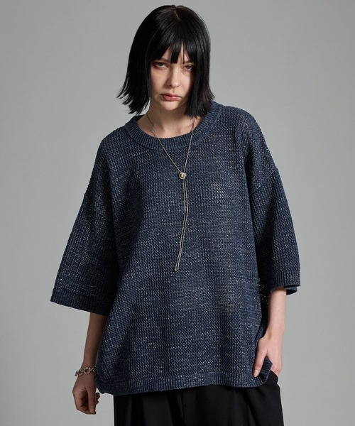 VELNUS】Watermark knitting loose short sleeve lame summer knit VELNUS】Watermark knitting loose short sleeve lame summer knit