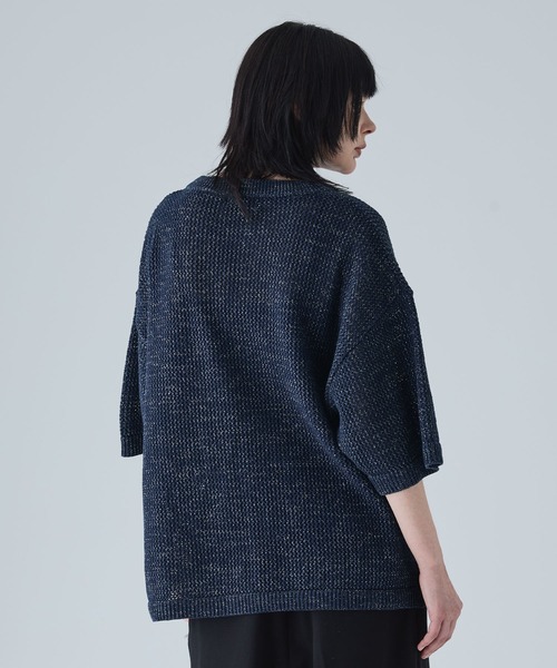 VELNUS】Watermark knitting loose short sleeve lame summer