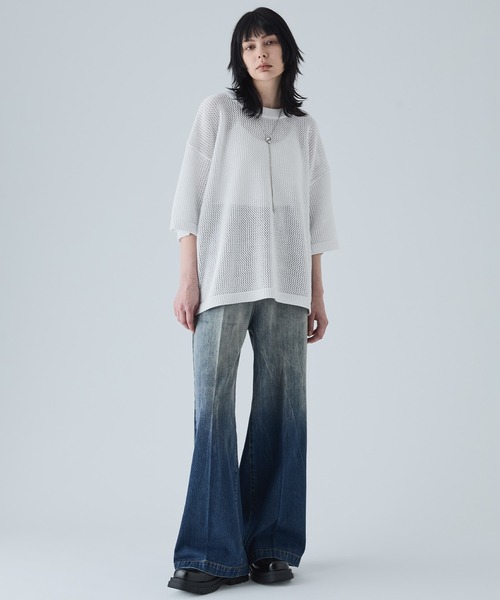 新品未使用 【VELNUS】透かし編みルーズ半袖ラメサマーニット ブラックL VELNUS】Watermark knitting loose short sleeve lame summer
