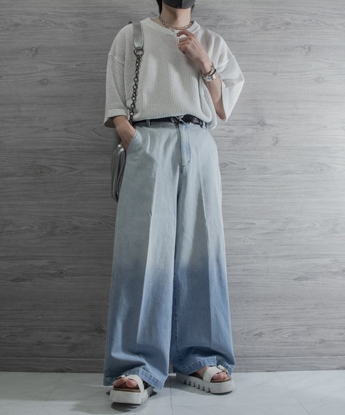 VELNUS】Watermark knitting loose short sleeve lame summer