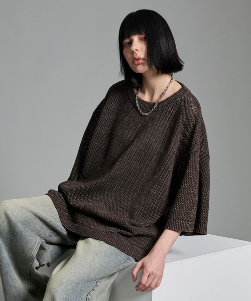 VELNUS（ベルナス）の「【VELNUS】Watermark knitting loose short sleeve lame summer knit/透かし編みルーズ半袖ラメサマーニット（Tシャツ/カットソー・メンズ・ホワイト/ブルー/ブラック/ブラウン/ボルドー・S/M/L）」の19枚目の写真