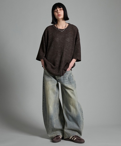 VELNUS（ベルナス）の「【VELNUS】Watermark knitting loose short sleeve lame summer knit/透かし編みルーズ半袖ラメサマーニット（Tシャツ/カットソー・メンズ・ホワイト/ブルー/ブラック/ブラウン/ボルドー・S/M/L）」の22枚目の写真