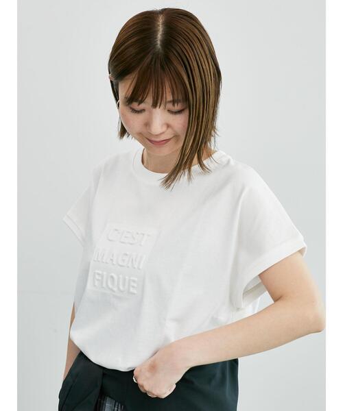 Lugnoncure（ルノンキュール）の「エンボスロゴTシャツ（Tシャツ/カットソー・レディース・ブラック/オフホワイト/ブルー/ベージュ・F）」の7枚目の写真