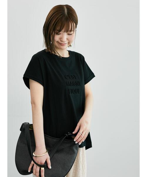 Lugnoncure（ルノンキュール）の「エンボスロゴTシャツ（Tシャツ/カットソー・レディース・ブラック/オフホワイト/ブルー/ベージュ・F）」の10枚目の写真