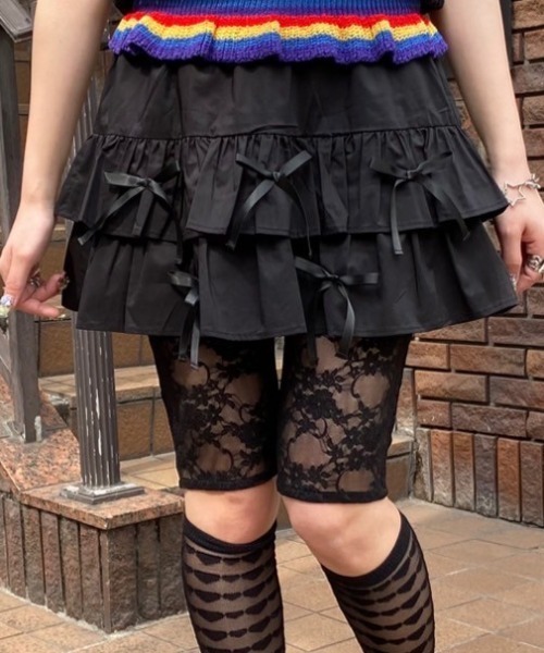 Candy Stripper（キャンディストリッパー）の「RIBBON SKIRT LAYERED パンツ（その他パンツ・レディース・ブラック/オフホワイト/レッド・FREE）」の3枚目の写真