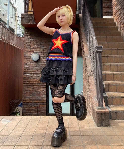 Candy Stripper（キャンディストリッパー）の「RIBBON SKIRT LAYERED パンツ（その他パンツ・レディース・ブラック/オフホワイト/レッド・FREE）」の12枚目の写真