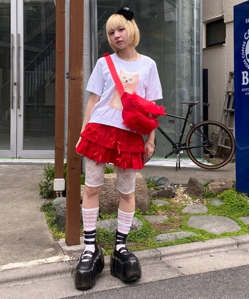 Candy Stripper（キャンディストリッパー）の「RIBBON SKIRT LAYERED パンツ（その他パンツ・レディース・ブラック/オフホワイト/レッド・FREE）」の9枚目の写真