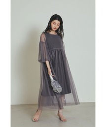 チュール×ノースリワンピースセット