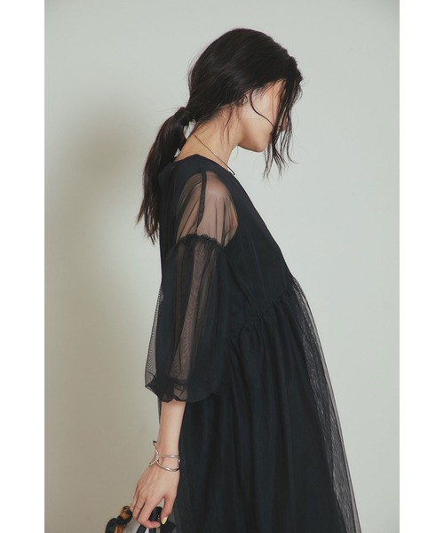 MARCHESA NOTTE チュール ワンピース ひだ入り スパンコール付 チュール×ノースリワンピースセット（ワンピース